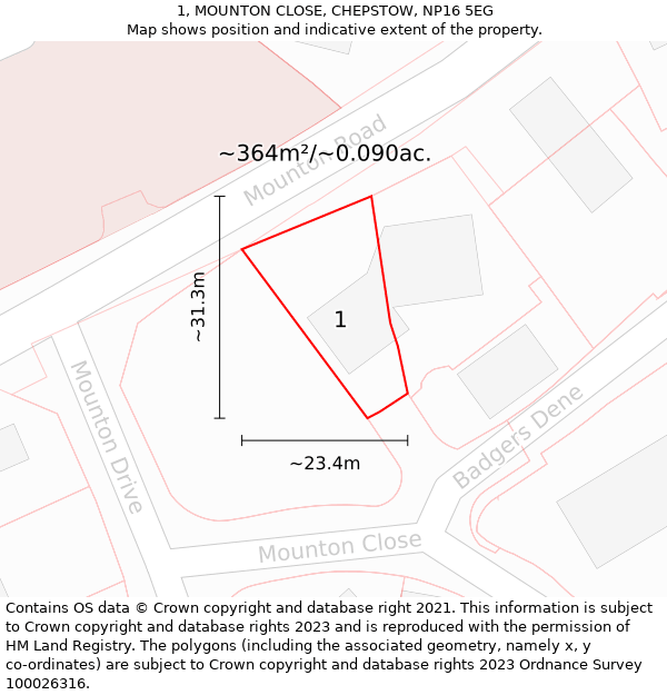 1, MOUNTON CLOSE, CHEPSTOW, NP16 5EG: Plot and title map