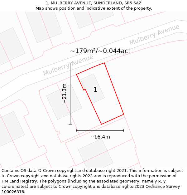 1, MULBERRY AVENUE, SUNDERLAND, SR5 5AZ: Plot and title map