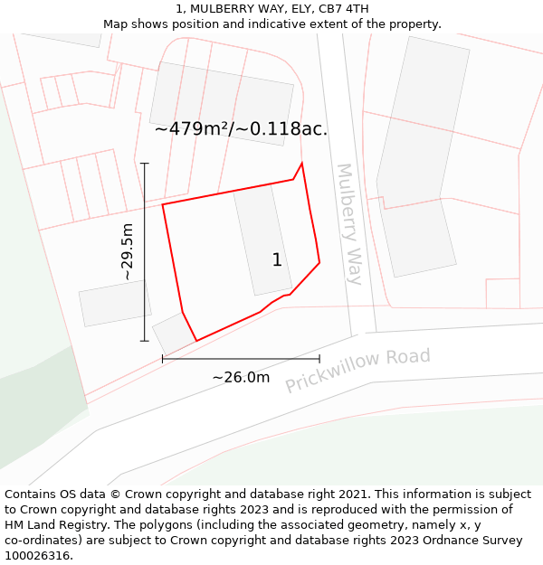 1, MULBERRY WAY, ELY, CB7 4TH: Plot and title map