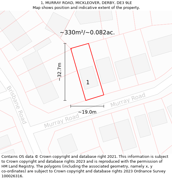 1, MURRAY ROAD, MICKLEOVER, DERBY, DE3 9LE: Plot and title map