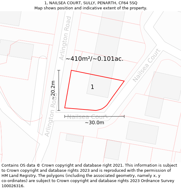 1, NAILSEA COURT, SULLY, PENARTH, CF64 5SQ: Plot and title map