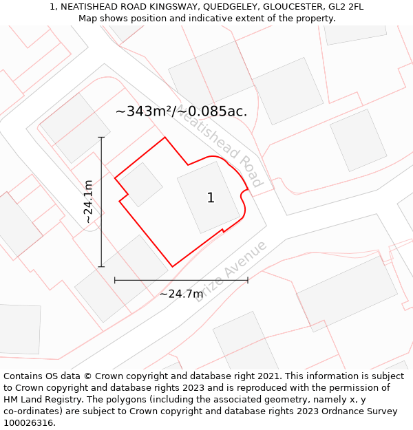 1, NEATISHEAD ROAD KINGSWAY, QUEDGELEY, GLOUCESTER, GL2 2FL: Plot and title map