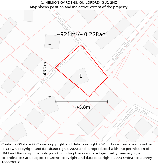 1, NELSON GARDENS, GUILDFORD, GU1 2NZ: Plot and title map