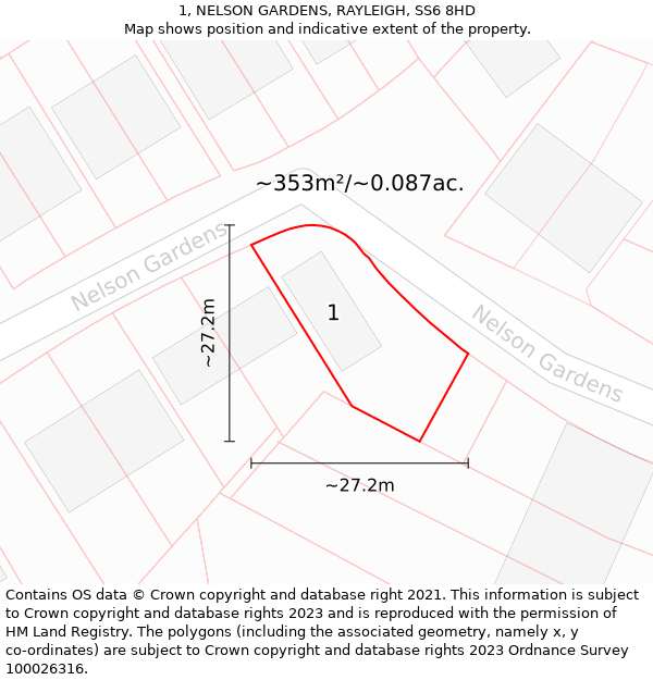 1, NELSON GARDENS, RAYLEIGH, SS6 8HD: Plot and title map