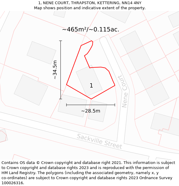 1, NENE COURT, THRAPSTON, KETTERING, NN14 4NY: Plot and title map