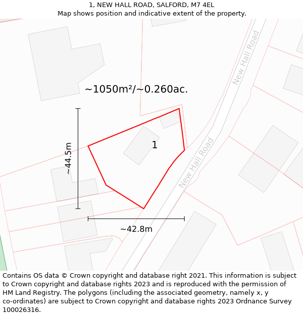 1, NEW HALL ROAD, SALFORD, M7 4EL: Plot and title map