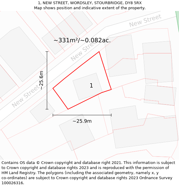 1, NEW STREET, WORDSLEY, STOURBRIDGE, DY8 5RX: Plot and title map