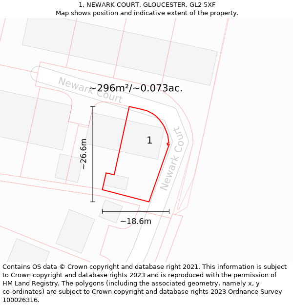 1, NEWARK COURT, GLOUCESTER, GL2 5XF: Plot and title map