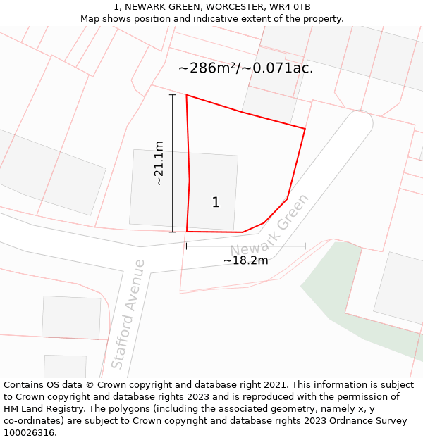 1, NEWARK GREEN, WORCESTER, WR4 0TB: Plot and title map