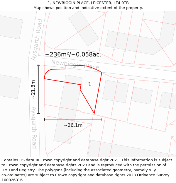 1, NEWBIGGIN PLACE, LEICESTER, LE4 0TB: Plot and title map