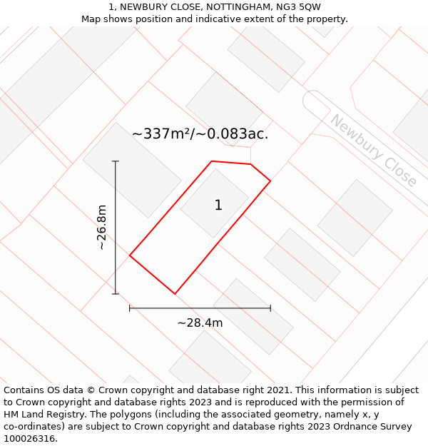 1, NEWBURY CLOSE, NOTTINGHAM, NG3 5QW: Plot and title map