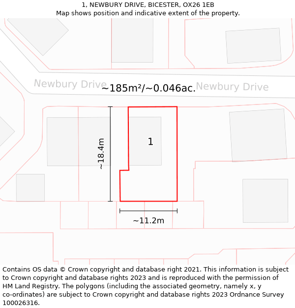 1, NEWBURY DRIVE, BICESTER, OX26 1EB: Plot and title map