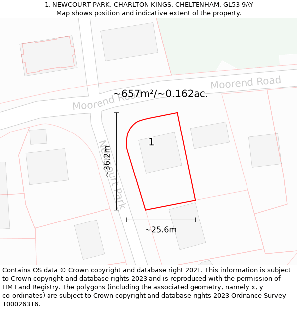 1, NEWCOURT PARK, CHARLTON KINGS, CHELTENHAM, GL53 9AY: Plot and title map