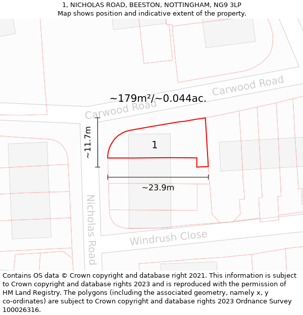 1, NICHOLAS ROAD, BEESTON, NOTTINGHAM, NG9 3LP: Plot and title map