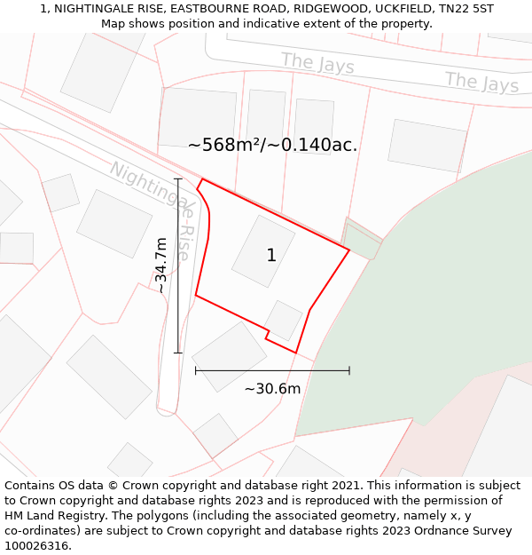 1, NIGHTINGALE RISE, EASTBOURNE ROAD, RIDGEWOOD, UCKFIELD, TN22 5ST: Plot and title map