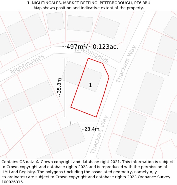 1, NIGHTINGALES, MARKET DEEPING, PETERBOROUGH, PE6 8RU: Plot and title map