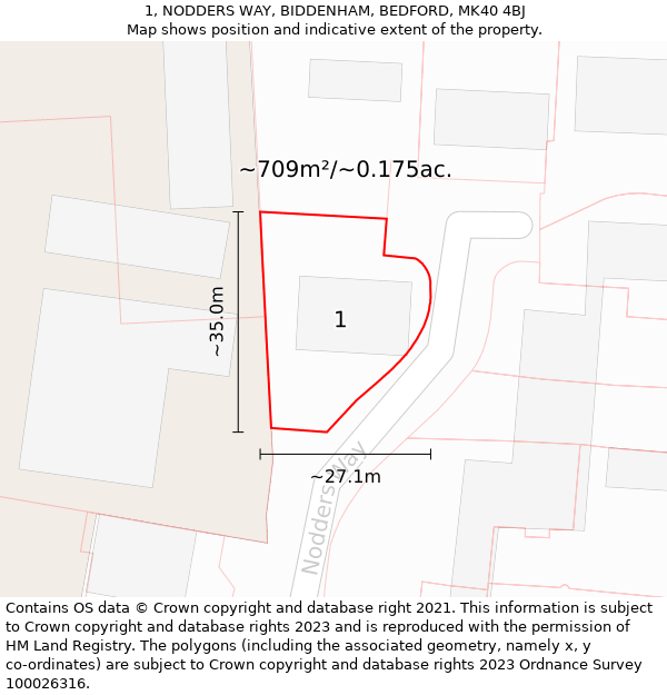 1, NODDERS WAY, BIDDENHAM, BEDFORD, MK40 4BJ: Plot and title map