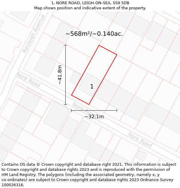 1, NORE ROAD, LEIGH-ON-SEA, SS9 5DB: Plot and title map