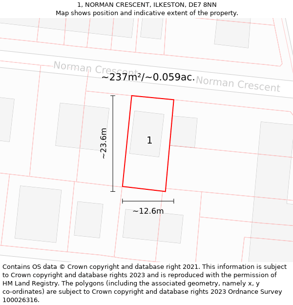 1, NORMAN CRESCENT, ILKESTON, DE7 8NN: Plot and title map