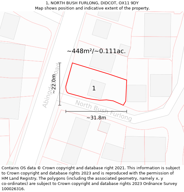 1, NORTH BUSH FURLONG, DIDCOT, OX11 9DY: Plot and title map