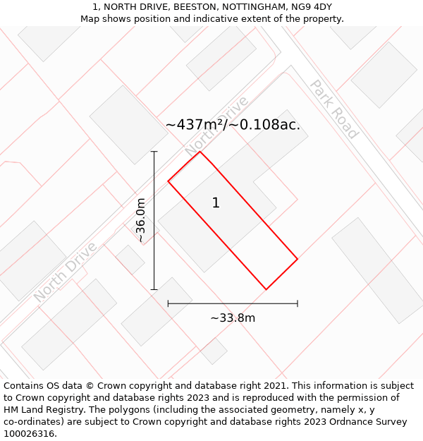 1, NORTH DRIVE, BEESTON, NOTTINGHAM, NG9 4DY: Plot and title map