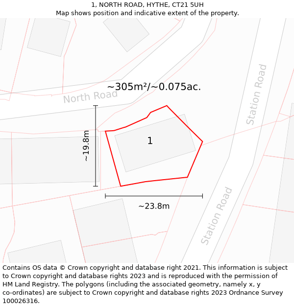 1, NORTH ROAD, HYTHE, CT21 5UH: Plot and title map