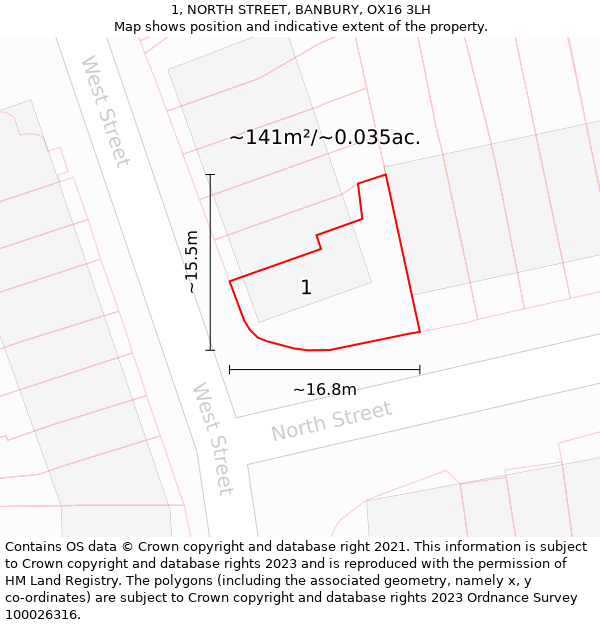 1, NORTH STREET, BANBURY, OX16 3LH: Plot and title map