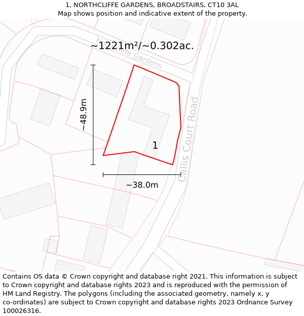 1, NORTHCLIFFE GARDENS, BROADSTAIRS, CT10 3AL: Plot and title map