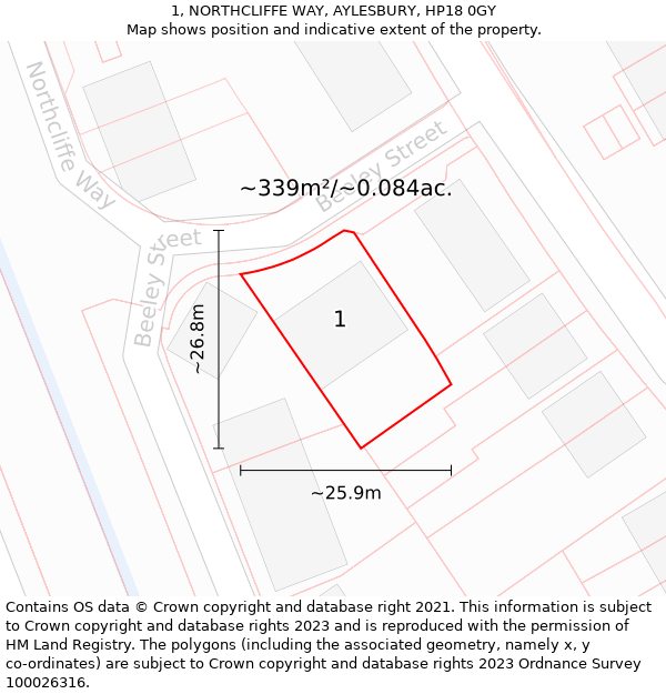 1, NORTHCLIFFE WAY, AYLESBURY, HP18 0GY: Plot and title map