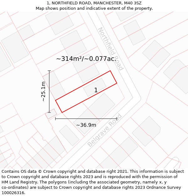 1, NORTHFIELD ROAD, MANCHESTER, M40 3SZ: Plot and title map