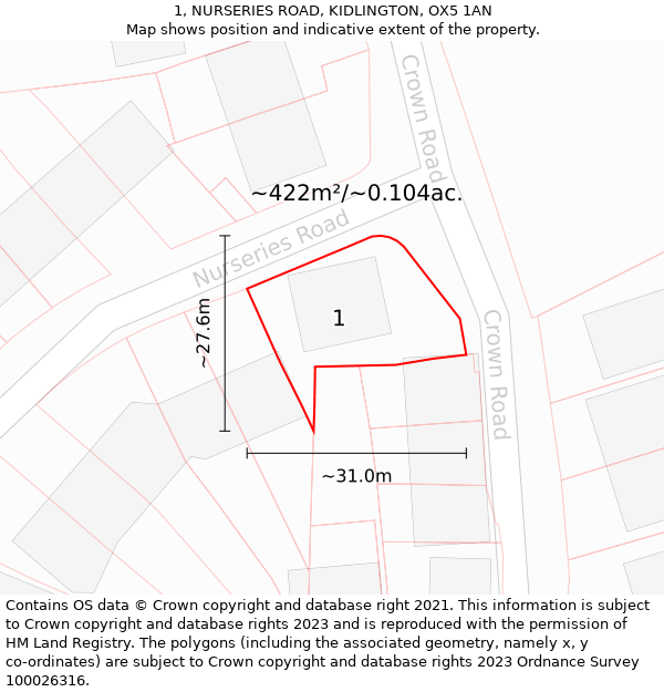 1, NURSERIES ROAD, KIDLINGTON, OX5 1AN: Plot and title map