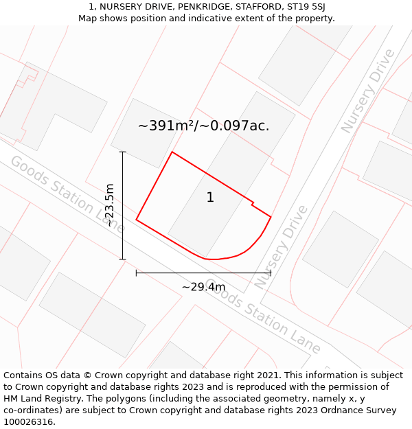 1, NURSERY DRIVE, PENKRIDGE, STAFFORD, ST19 5SJ: Plot and title map