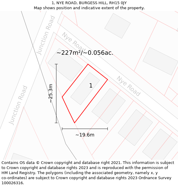 1, NYE ROAD, BURGESS HILL, RH15 0JY: Plot and title map