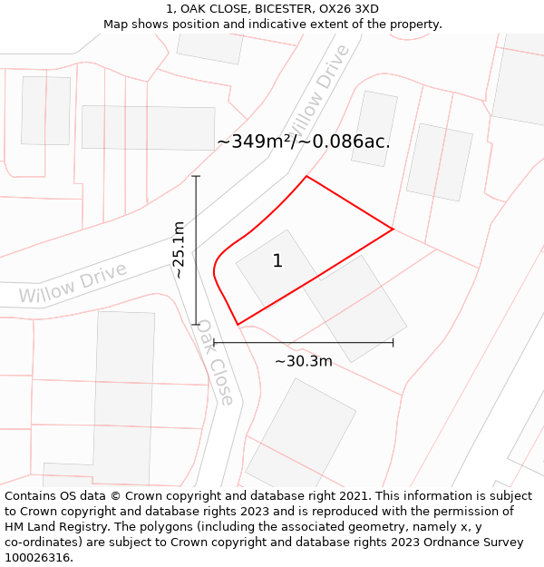 1, OAK CLOSE, BICESTER, OX26 3XD: Plot and title map