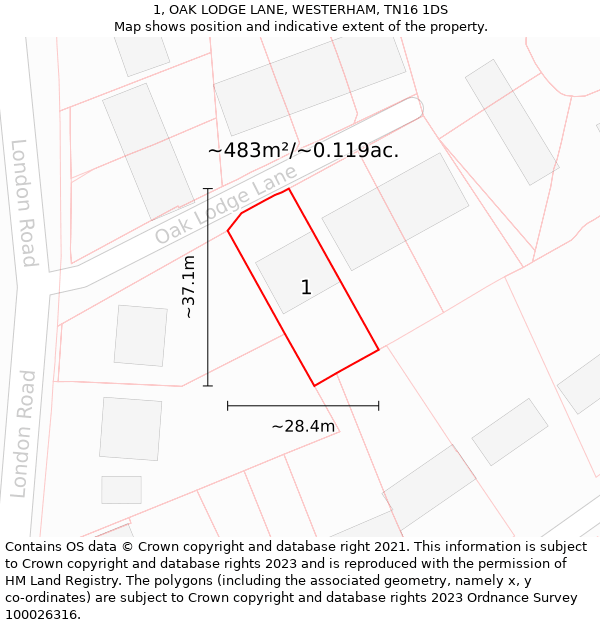 1, OAK LODGE LANE, WESTERHAM, TN16 1DS: Plot and title map