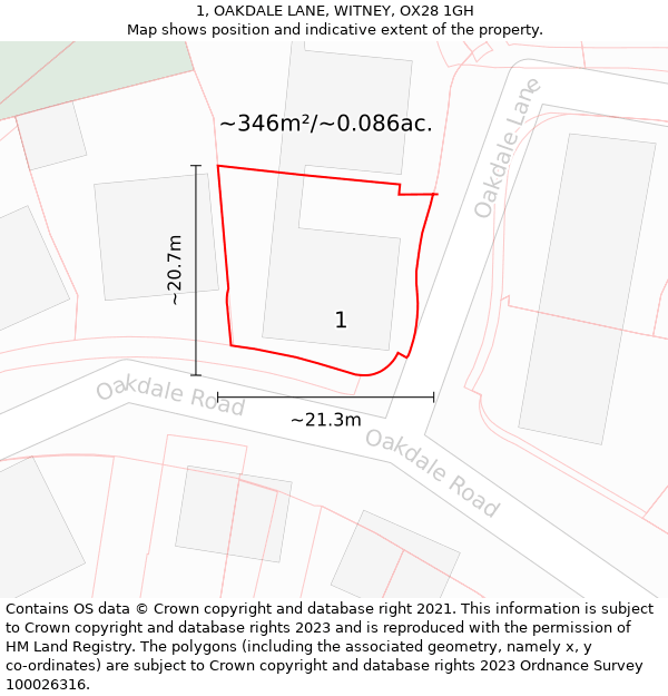 1, OAKDALE LANE, WITNEY, OX28 1GH: Plot and title map