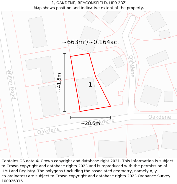 1, OAKDENE, BEACONSFIELD, HP9 2BZ: Plot and title map