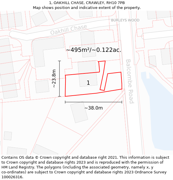 1, OAKHILL CHASE, CRAWLEY, RH10 7PB: Plot and title map