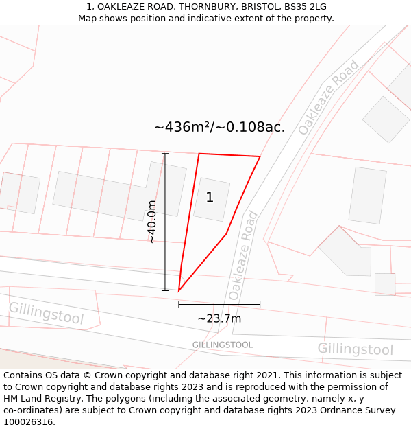 1, OAKLEAZE ROAD, THORNBURY, BRISTOL, BS35 2LG: Plot and title map