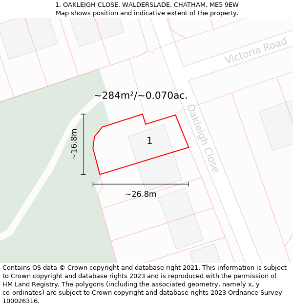 1, OAKLEIGH CLOSE, WALDERSLADE, CHATHAM, ME5 9EW: Plot and title map