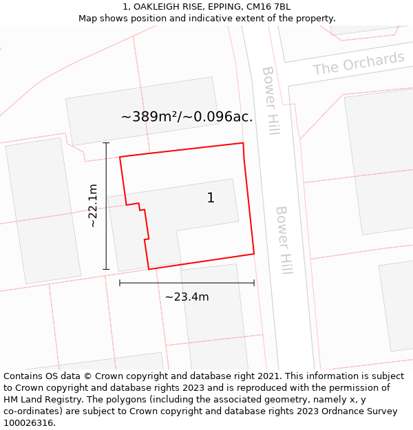 1, OAKLEIGH RISE, EPPING, CM16 7BL: Plot and title map