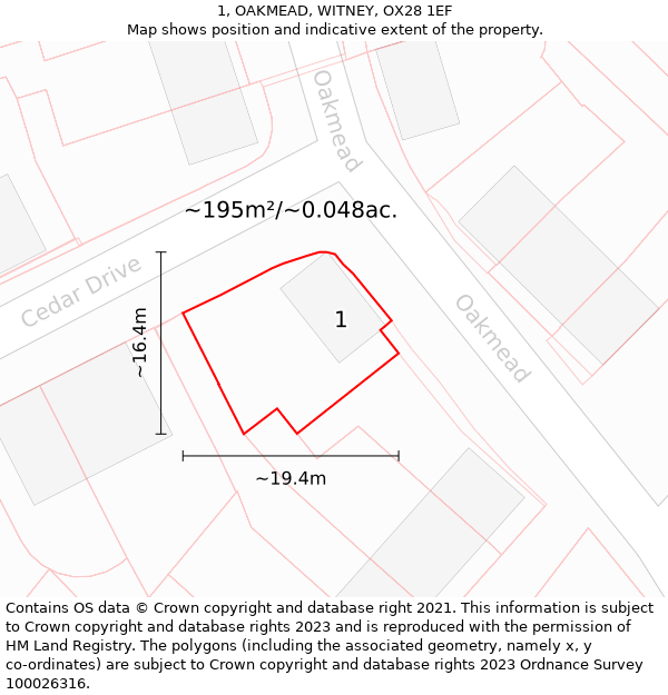 1, OAKMEAD, WITNEY, OX28 1EF: Plot and title map