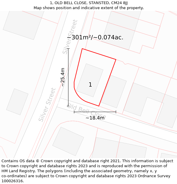 1, OLD BELL CLOSE, STANSTED, CM24 8JJ: Plot and title map