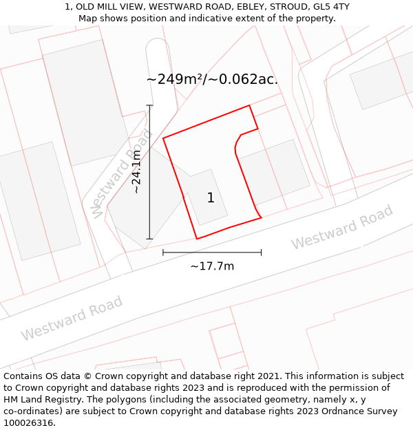 1, OLD MILL VIEW, WESTWARD ROAD, EBLEY, STROUD, GL5 4TY: Plot and title map