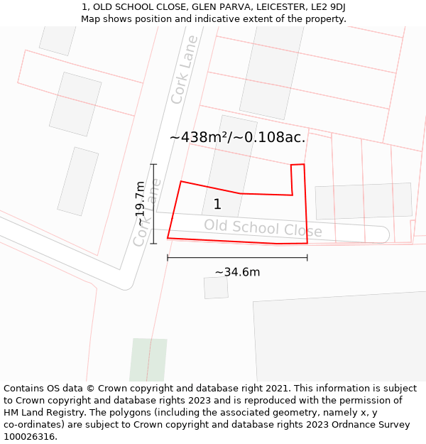 1, OLD SCHOOL CLOSE, GLEN PARVA, LEICESTER, LE2 9DJ: Plot and title map