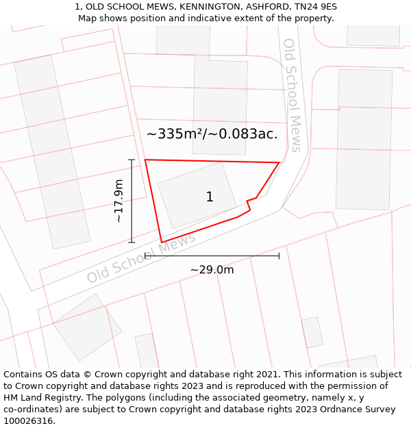 1, OLD SCHOOL MEWS, KENNINGTON, ASHFORD, TN24 9ES: Plot and title map