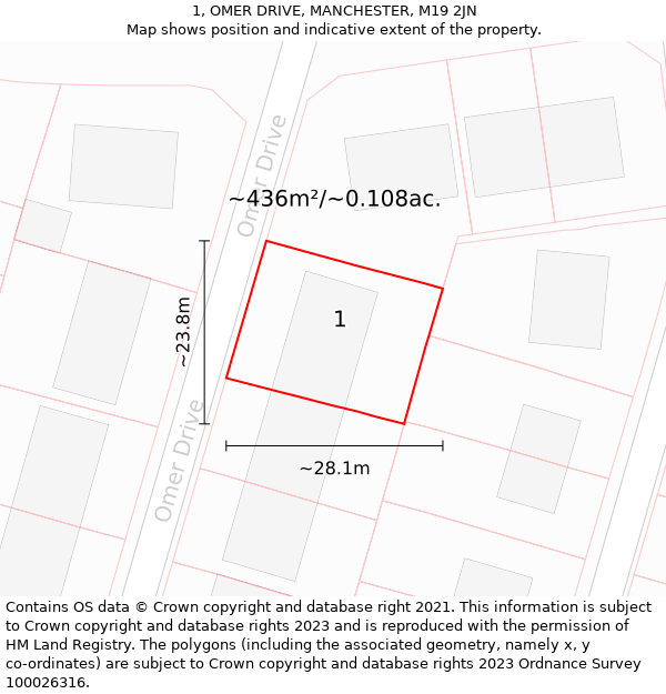 1, OMER DRIVE, MANCHESTER, M19 2JN: Plot and title map