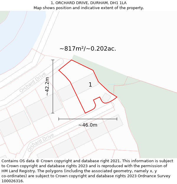 1, ORCHARD DRIVE, DURHAM, DH1 1LA: Plot and title map