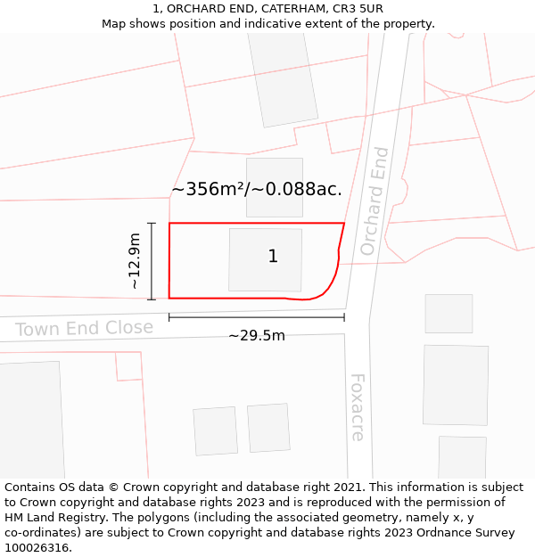 1, ORCHARD END, CATERHAM, CR3 5UR: Plot and title map