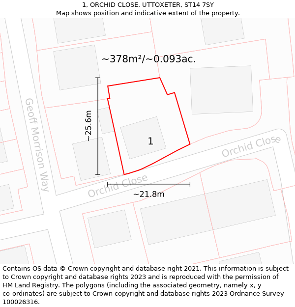 1, ORCHID CLOSE, UTTOXETER, ST14 7SY: Plot and title map